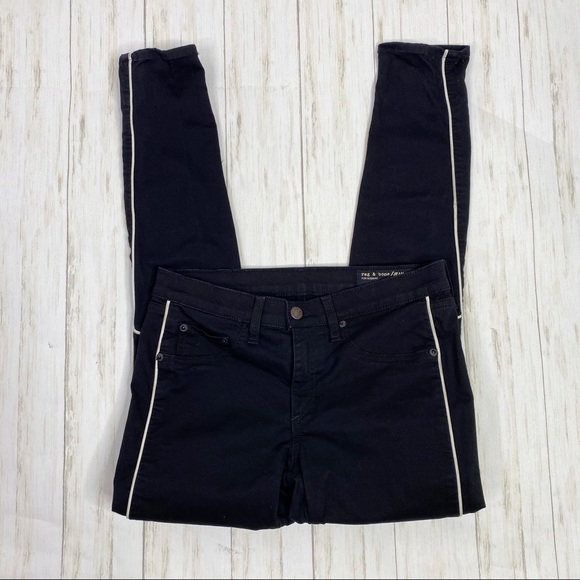 rag & bone Denim - Rag & Bone Black White Leather Piping Skinny Jeans